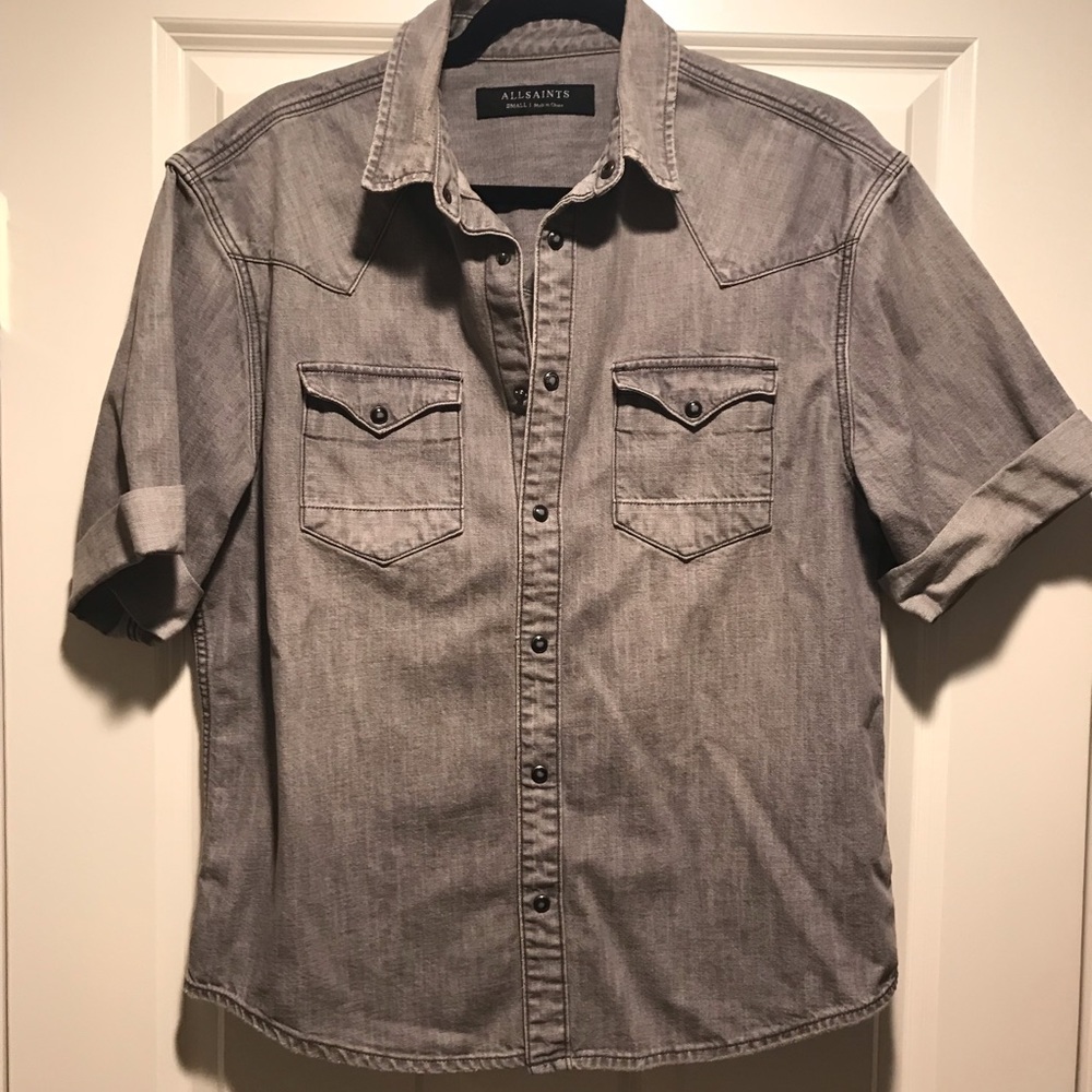 All Saints gray short sleeve western shirt - small